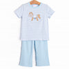 Rocking Horse Rider Applique Pant Set, Blue