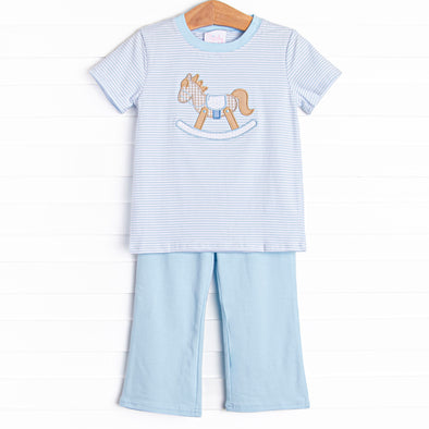 Rocking Horse Rider Applique Pant Set, Blue