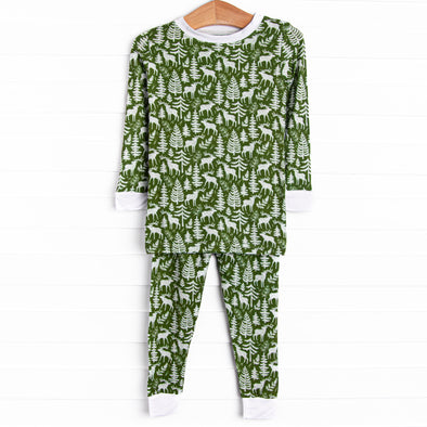 Fall Asleep Forest Bamboo Pajama Set, Green