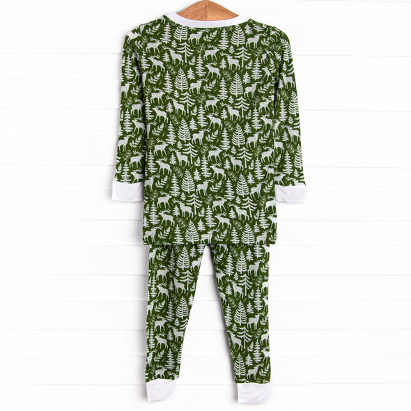 Fall Asleep Forest Bamboo Pajama Set, Green