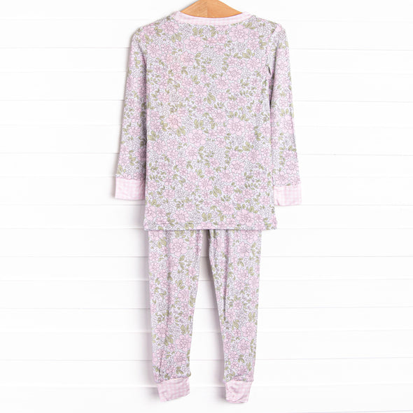 Gingham Gardenias Bamboo Pajama Set, Pink