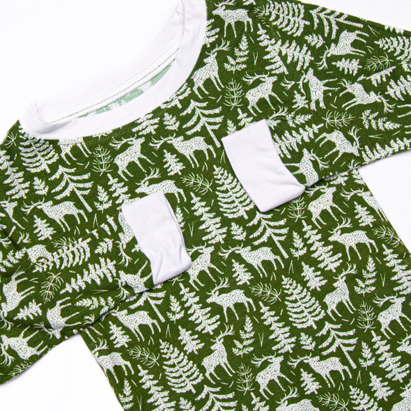 Fall Asleep Forest Bamboo Pajama Set, Green