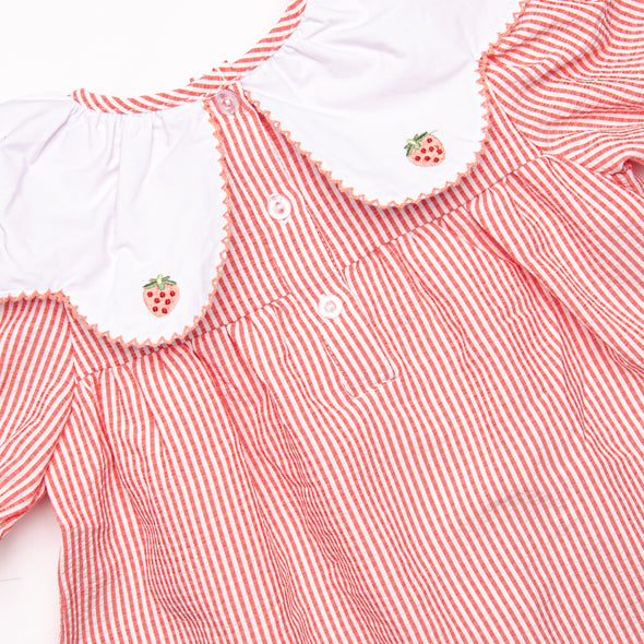 Strawberry Jam Stripes Embroidered Bubble, Red