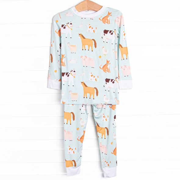 Barnyard Bedtime Bamboo Pajama Set, Green