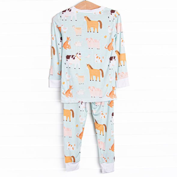 Barnyard Bedtime Bamboo Pajama Set, Green