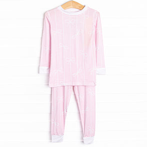 Ribbon Rows Bamboo Pajama Set, Pink