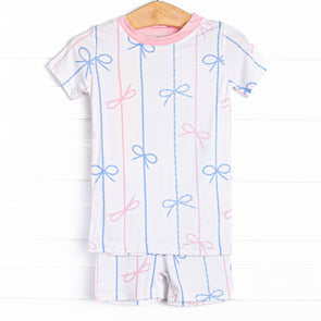 Ribbon Rows Bamboo Pajama Short Set, Pink