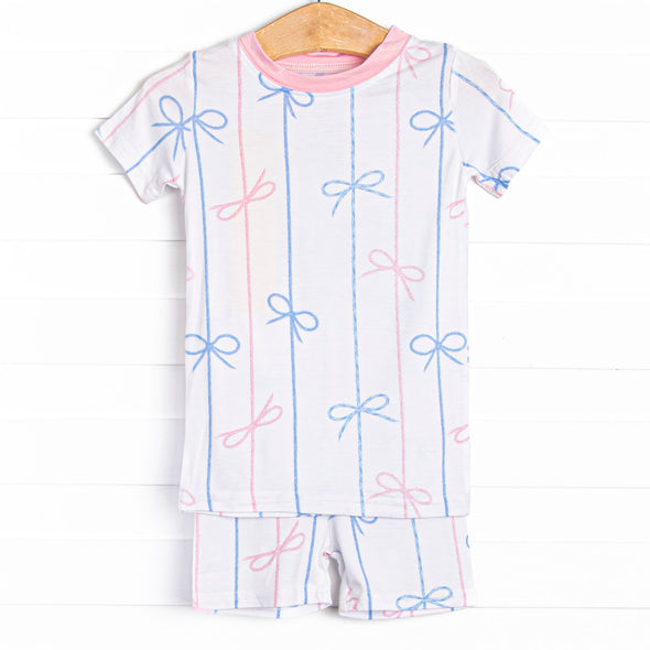 Ribbon Rows Bamboo Pajama Short Set, Pink