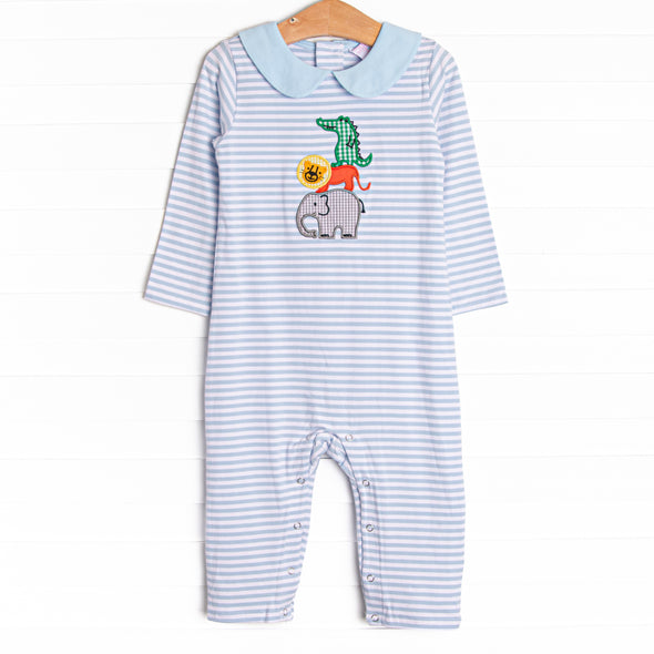 Zoo Pals Applique Romper, Blue