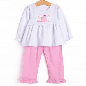 Spooky Spirits Applique Ruffle Pant Set, Pink