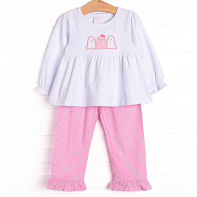 Spooky Spirits Applique Ruffle Pant Set, Pink