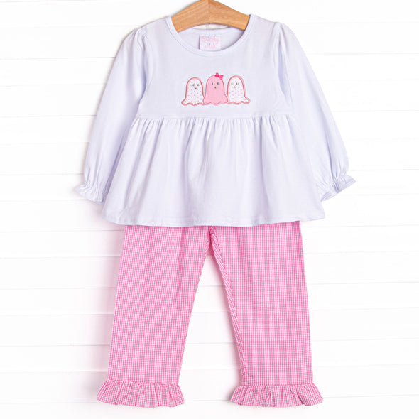 Spooky Spirits Applique Ruffle Pant Set, Pink