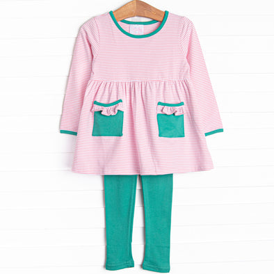 Lexie Legging Set, Jade Green and Pink Stripe