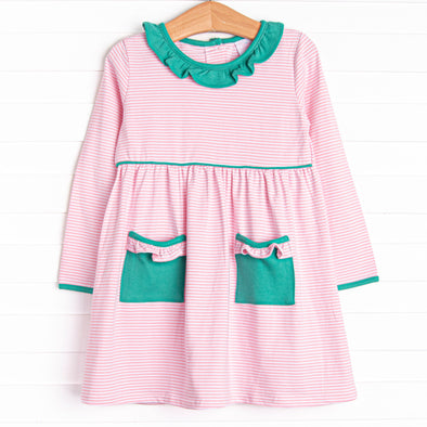 Lexie Ruffle Dress, Jade Green and Pink Stripe