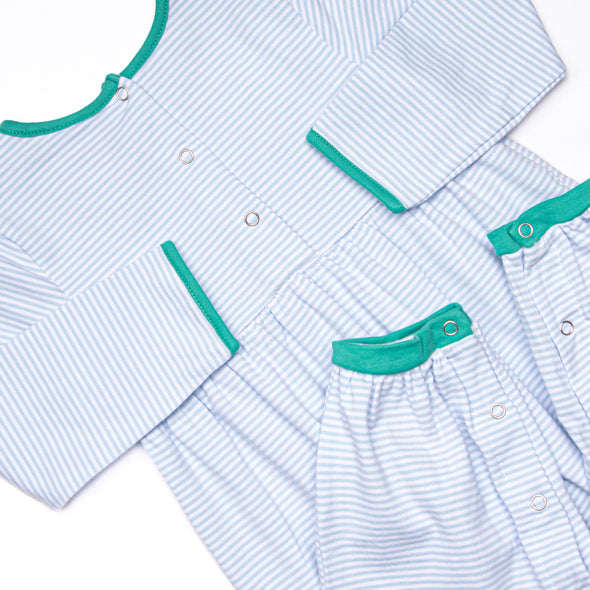 Charles Romper, Jade Green and Blue Stripe