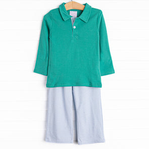 Levi Pant Set, Jade Green and Blue Stripe