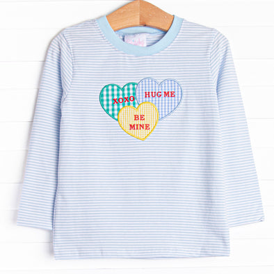 Candy Hearts Applique Top, Blue