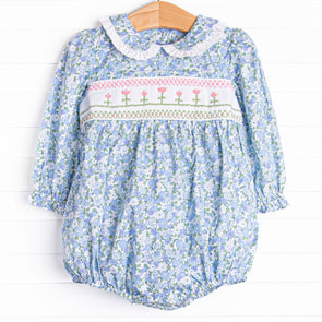 Growing Fonder Smocked Bubble, Blue