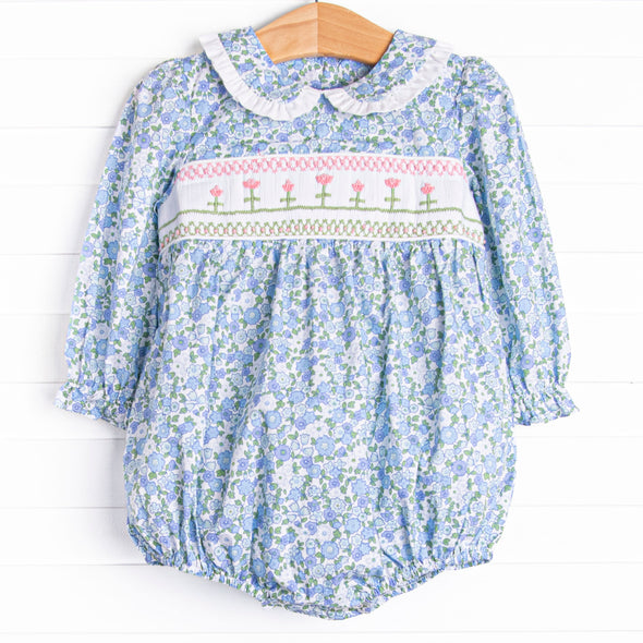 Growing Fonder Smocked Bubble, Blue