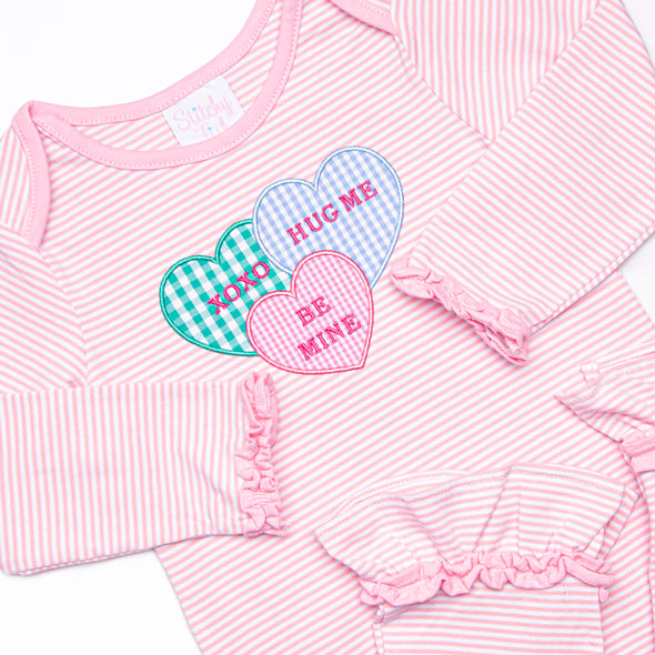 Candy Hearts Applique Romper, Pink