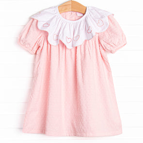 Swiss Dot Sweetheart Embroidered Dress, Pink