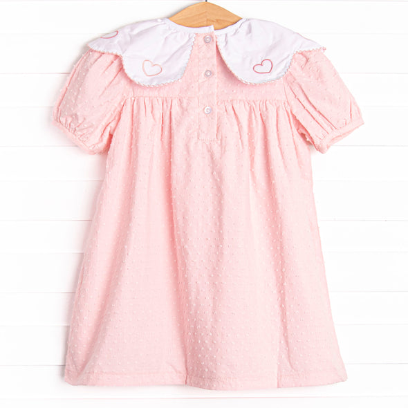 Swiss Dot Sweetheart Embroidered Dress, Pink