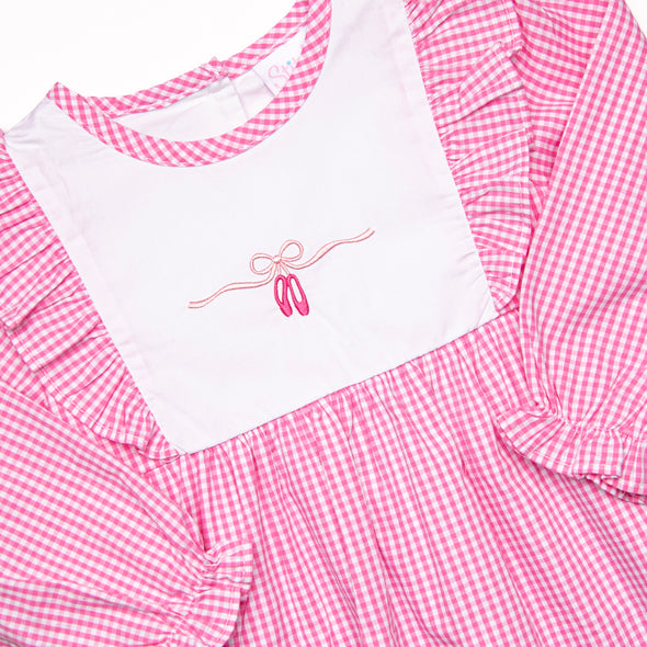 Ballet Beauty Embroidered Dress, Pink Gingham