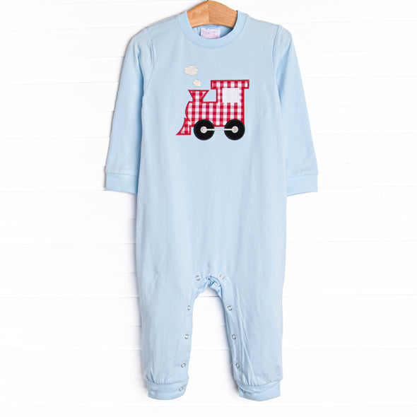 Locomotive Lad Applique Romper, Blue