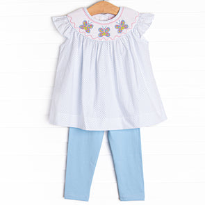 Bye Bye Butterfly Smocked Legging Set, Blue