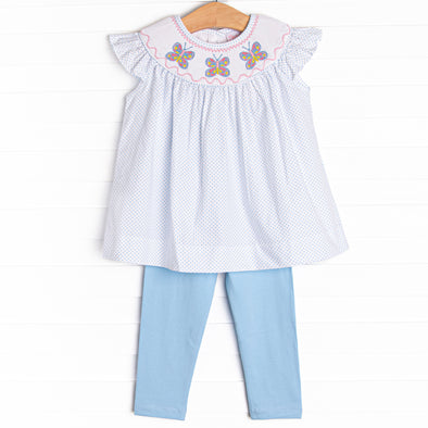 Bye Bye Butterfly Smocked Legging Set, Blue