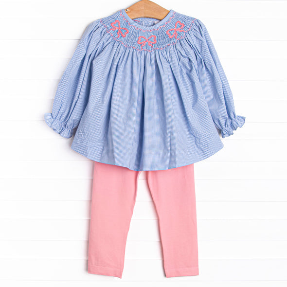 Bows in a Row Smocked Legging Set, Pink