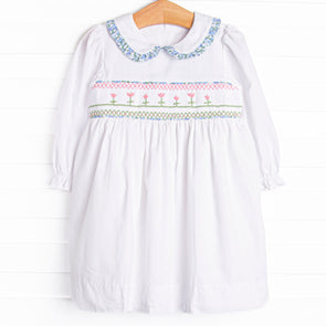 Growing Fonder Smocked Dress, White