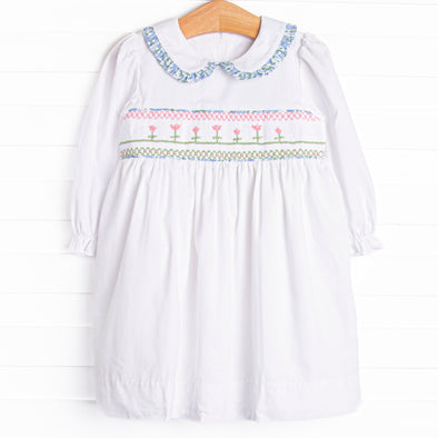 Growing Fonder Smocked Dress, White