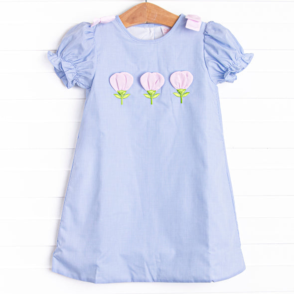 Blooming Love Applique Dress, Blue