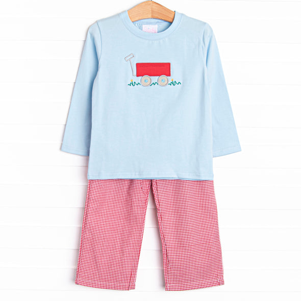 Little Red Wagon Applique Pant Set, Red