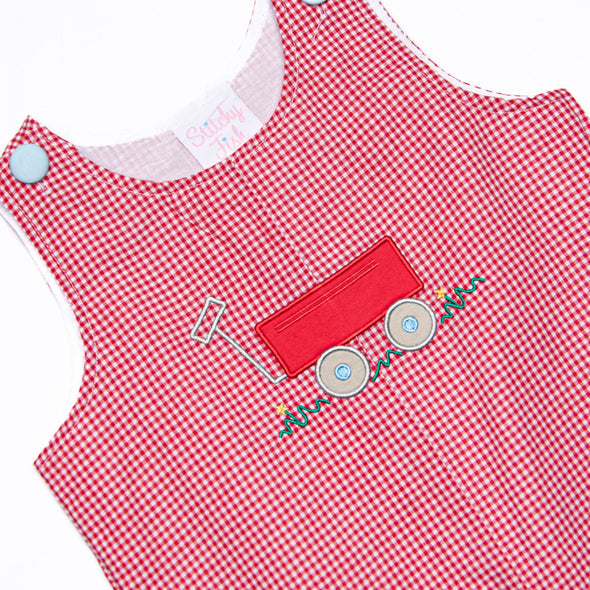 Little Red Wagon Applique Jon Jon, Red