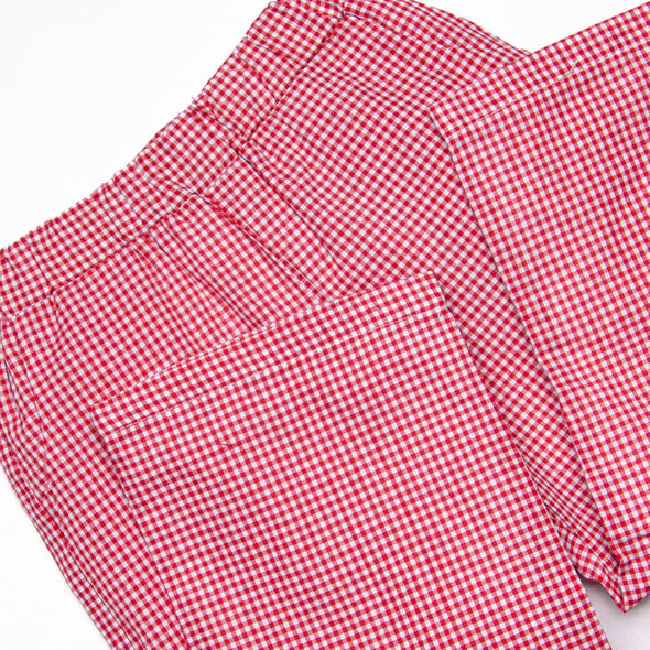 Little Red Wagon Applique Pant Set, Red