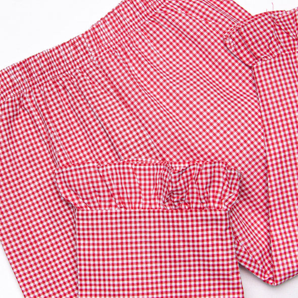 Little Red Wagon Applique Ruffle Pant Set, Blue