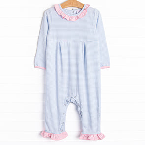 Lexie Ruffle Romper, Pink and Blue Stripe