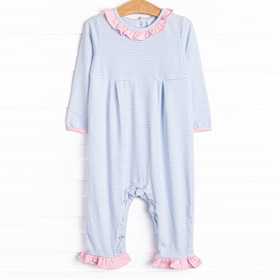 Lexie Ruffle Romper, Pink and Blue Stripe