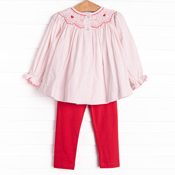 Galentine's Day Smocked Legging Set, Red