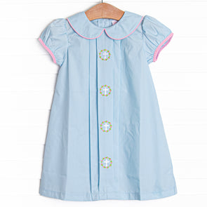 He is Risen Embroidered Dress, Blue