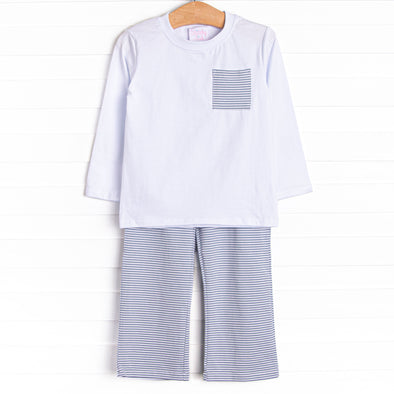 Evan Pant Set, Slate Blue Stripe