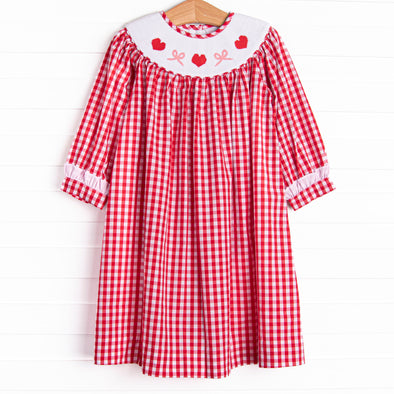 Romance and Ribbons Smocked Bishop Dress, Red