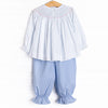 Pampered Pups Smocked Pant Set, Blue