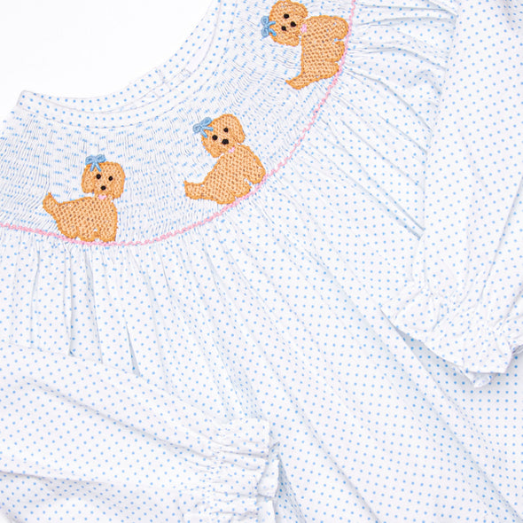 Pampered Pups Smocked Pant Set, Blue