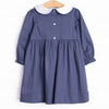 French Knot Mallard Embroidered Dress, Navy