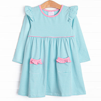 Everly Long Sleeve Dress, Pink and Mint Stripe