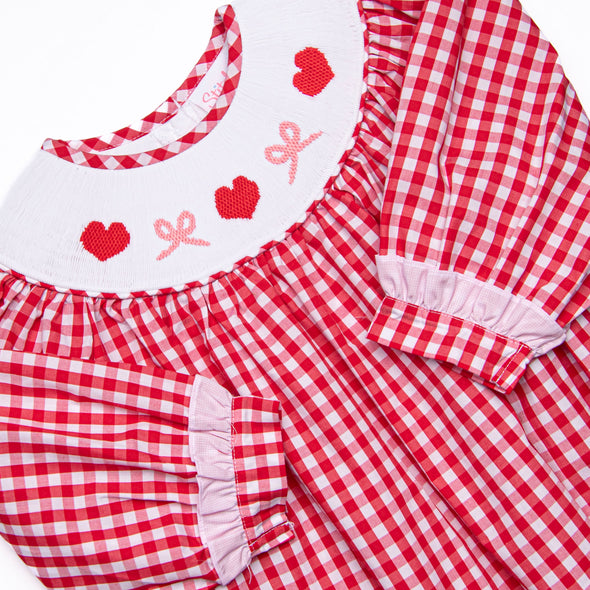 Romance and Ribbons Smocked Bishop Dress, Red