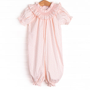 Powder Pink Petals Smocked Romper, Pink